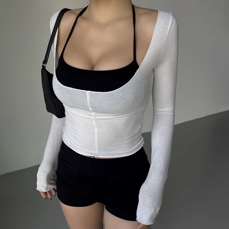 Áo Thun Thể Thao Dài Tay Ôm Dáng Có Dây Đeo Cổ Cho Nữ