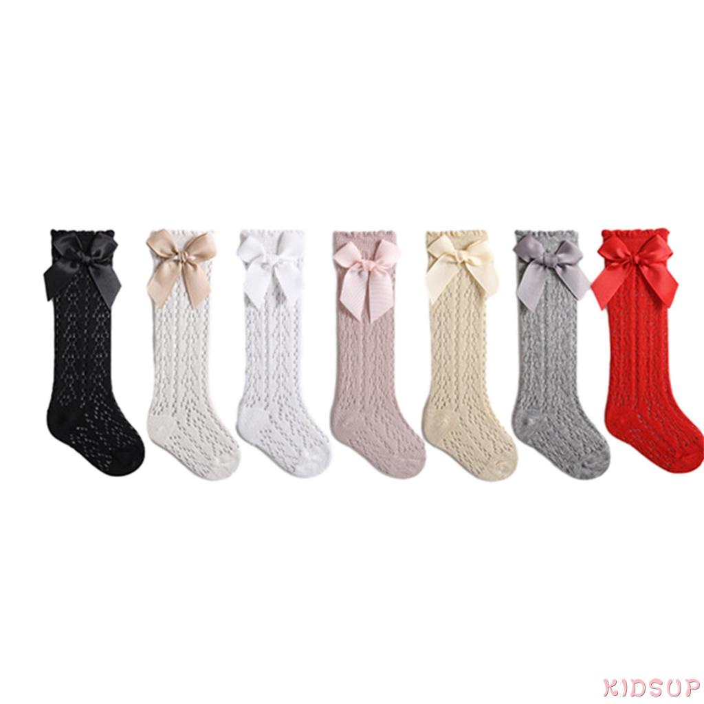 Kidsup1 Vớ Dài Qua Gối Phối Lưới Mỏng Màu Trơn Đính Nơ Kiểu Công Chúa Dễ Thương Cho Bé Gái