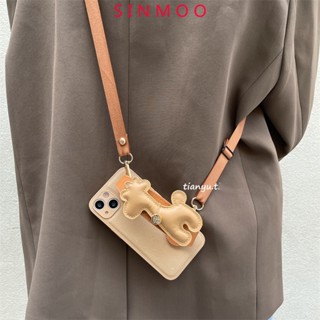 Da Ốp Điện Thoại Chống Sốc Hình Gấu Nâu Có Dây Đeo Cho iphone 15 14 pro max 11 13 12 pro max x xs xr 7 8 plus