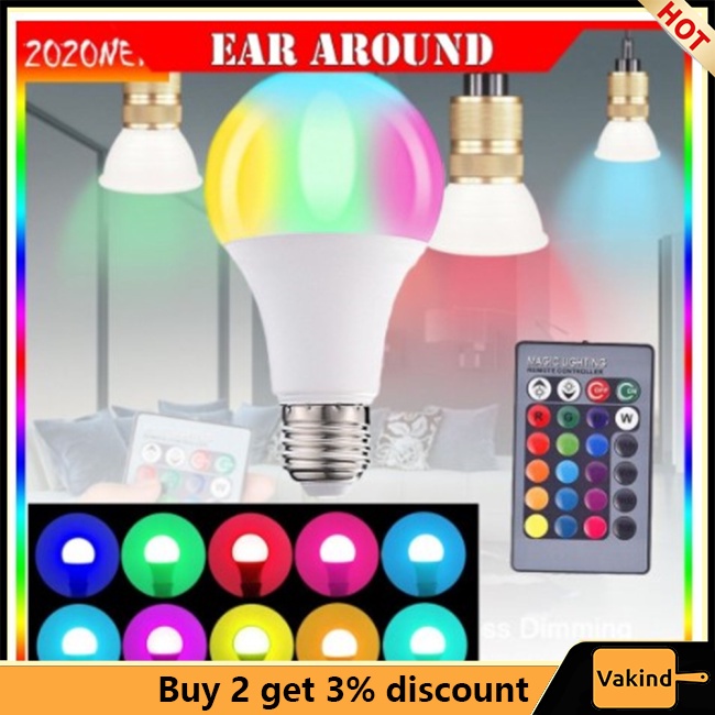 Bóng Đèn led 110v 220v e27 3w / 5w / 10w / 15w rgb Nhiều Màu Sắc Kèm remote Điều Khiển ir