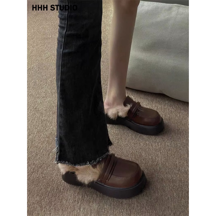 HHH  Dép bông Dép Lông đi trong nhà ĐẾ CAO SU Lịch lãm Đế linh hoạt Đa dạng Cổ điển FDL23B0NKI 46Z231116