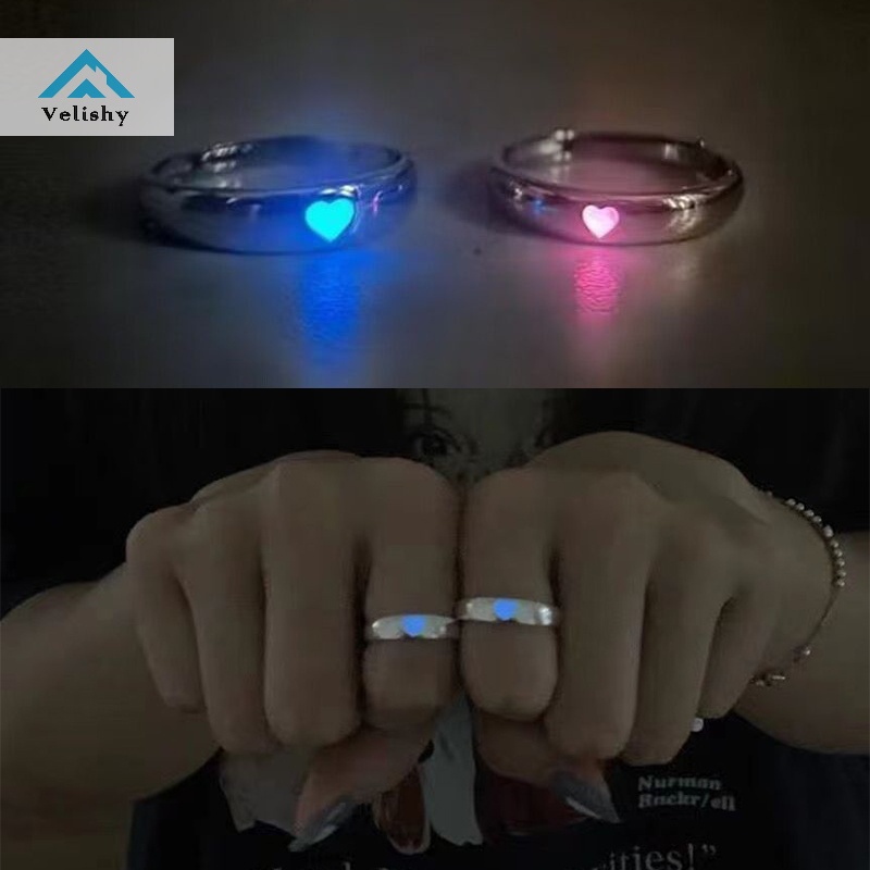 Velishy Nhẫn Phát Sáng Trong Bóng Tối Hình Trái Tim Có Thể Điều Chỉnh Cho Cặp Đôi