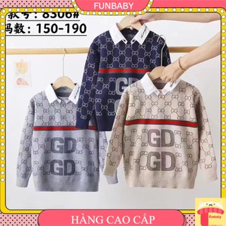 Áo len cho bé xuất Hàn, Áo thu đông bé trai 2-8 tuổi dệt chữ sắc nét hàng Quảng Châu đanh sợi không bai xù