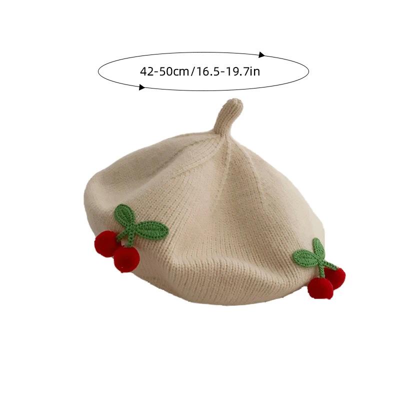 Mũ beret Dệt Kim Màu Trơn Giữ Ấm Mùa Thu Đông In Họa Tiết cherry Dễ Thương Phong Cách Hàn Quốc Cho Bé Gái Sơ Sinh