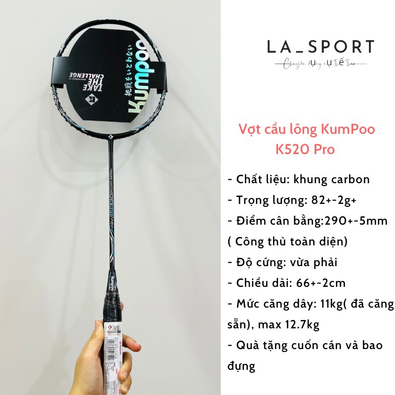 Vợt cầu lông Kumpoo K520pro chính hãng, căng sẵn 11kg tặng kèm bao đựng và quấn cán