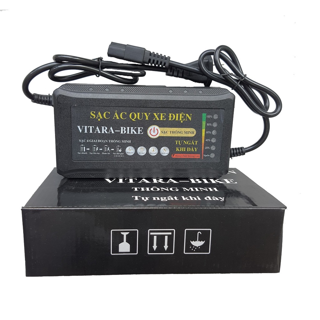 Sạc xe đạp điện VITARA-BIKE 48V 60V 12AH 20AH tự ngắt khi đầy chống phồng bình HÀNG CHÍNH HÃNG sạc ắ