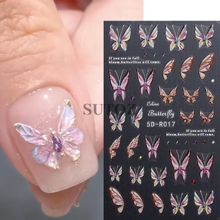 1 Tờ Sticker Dán Móng Hình Bướm 5d Lấp Lánh 5d