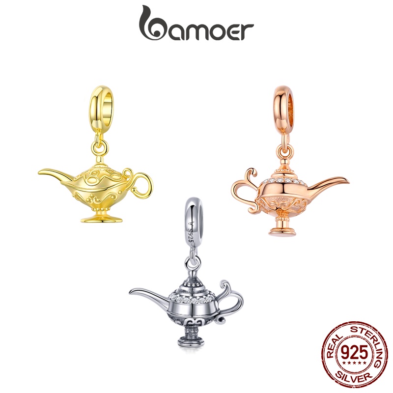 Mặt dây chuyền BAMOER Sc703 bằng bạc sterling 100% DIY hình đèn thần Aladdin độc đáo cho nữ