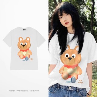 Áo thun nữ form rộng Guguno cotton cổ tròn in basic (A)