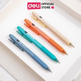Bút Bi Gel Bấm Mực Đen Cao Cấp Deli 0,5mm - Bút Học Sinh Văn Phòng Mực Đen Nhanh Khô Viết Bi Nước