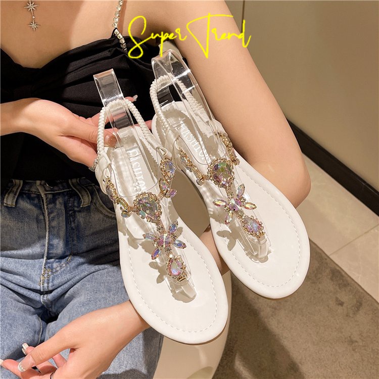 Giày Sandal Hở Ngón Mũi Tròn Đính Đá Thiết Kế Thoải Mái Thời Trang