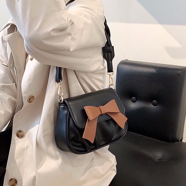 Qbag Túi Xách Da Mềm Đính Nơ Tinh Tế Chất Lượng Cao Thời Trang Đơn Giản Dành Cho Nữ