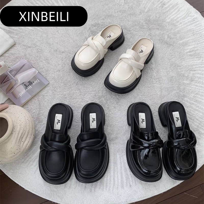 Dép sục Mary Jane XINBEILI 23081213 bằng da mềm gót cao đế êm thời trang lolita cho nữ