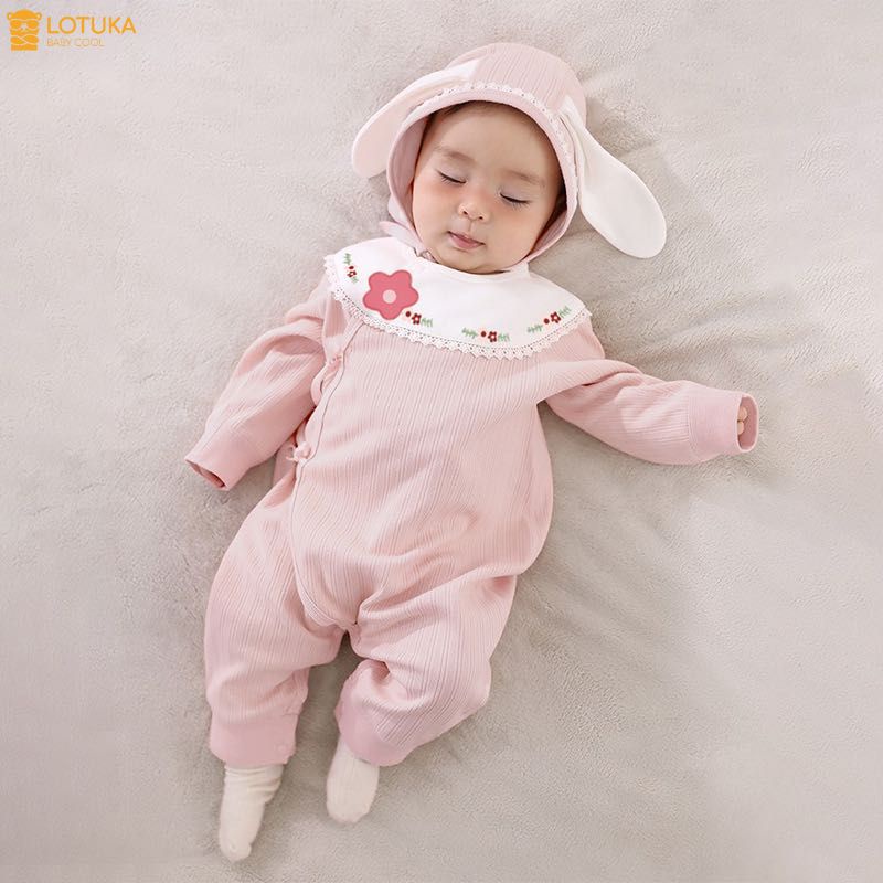 Body Buộc Dây Cotton Thông Hơi 2 Lớp Kèm Yếm In Hoa Xinh Xắn Cho Bé Gái, Bodysuit Cho Bé, Bộ Liền thân 3-12kg