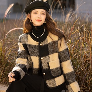 Mới Áo Khoác Len Kẻ Sọc Caro Ấm Áp Thời Trang Cho Nữ