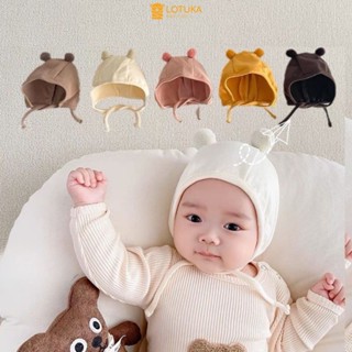 Mũ Gấu Quả Bông Lót Lông Nhung LOTUKA Ấm Áp Cho bé, Mũ Sơ Sinh, Mũ Có Dây Buộc Cho Bé Trai Bé Gái 0-6m