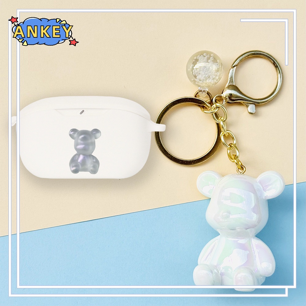 For JBL Wave Buds Vibe Buds / Wave 100 Earphone Silicone Case Cute Bear Earbuds Soft Protective Headphone Cover Headset Skin with Pendant