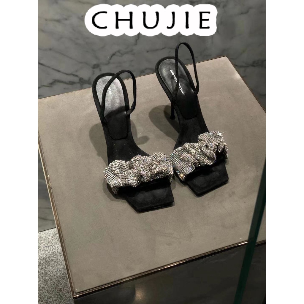 CHUJIE giày cao gót nữ đế cao sandal đi chơi cao gót mũi hở 2024NEW mẫu mới 29z23071003
