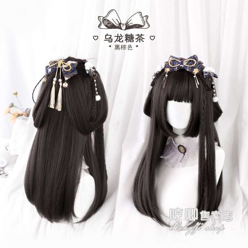Heng Ji Wig Women's Long Straight Hair Lolita Japanese Princess Cut Soft Girl Ji Hair Long Hair Full-Head Wig