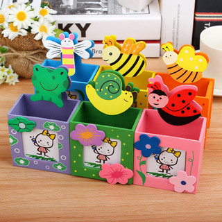 Hộp đựng bút chì bằng gỗ hoạt hình cho bé, kèm hộp đựng ghi chú cho học sinh tiểu học, hộp đựng bút chì
