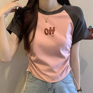 Lovito Áo thun Letter Colorblock sang trọng cho nữ LNE40468