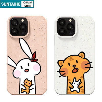Suntaiho Vỏ Ngộ nghĩnh Họa Tiết Thỏ Hổ Ốp lưng Cặp Đôi Cho Iphone 16 15 14 12 13 11 Pro Max IP 7 8 Plus Iphon X Xs XR Xs Max TPU Silicon Mềm Cao Cấp Chống Sốc Ốp Lưng
