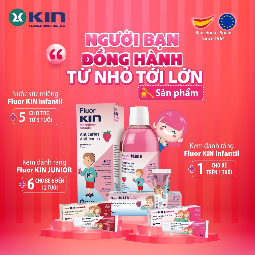 Nước Súc Miệng Fluor Kin Infantil Hương Dâu Cho Bé 500ml