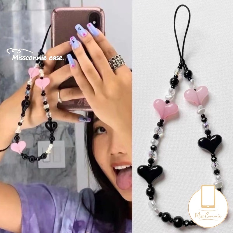 Dây Đeo Điện Thoại acrylic Ngọc Trai Hình Trái Tim / Bướm Xinh Xắn Cho Nữ