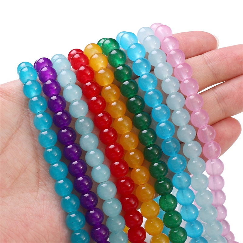 Chuỗi Hạt Ngọc Bích Tròn Màu Sắc 6mm / 8mm Dùng Làm Trang Sức Thủ Công