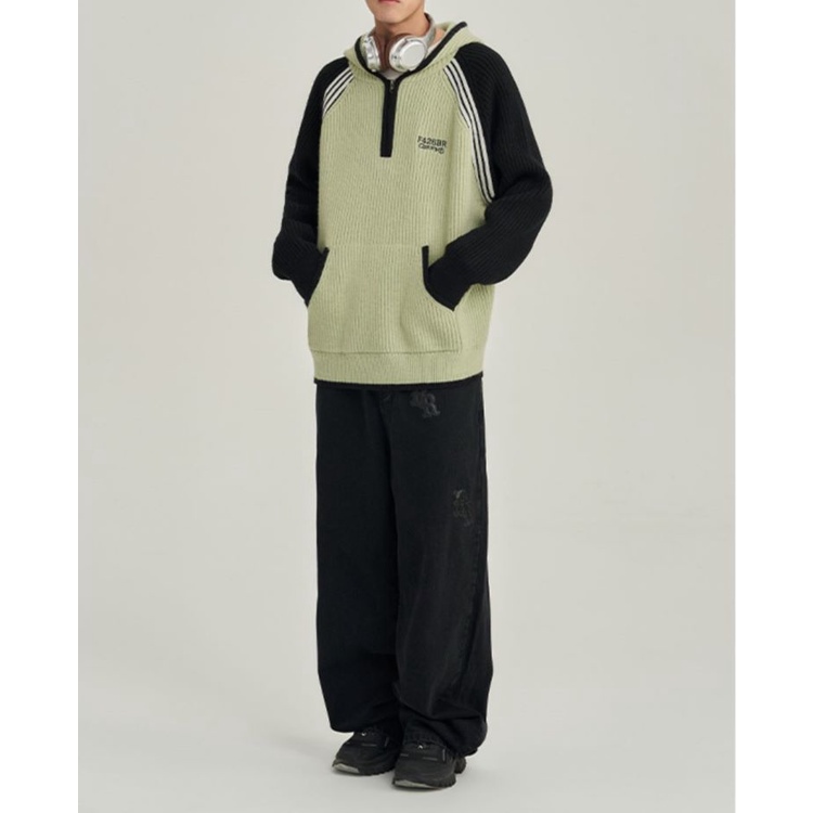 Áo Hoodie raglan Dáng Rộng Phối Màu Tương Phản Phong Cách Đường Phố Mùa Thu Đông Cho Cặp Đôi