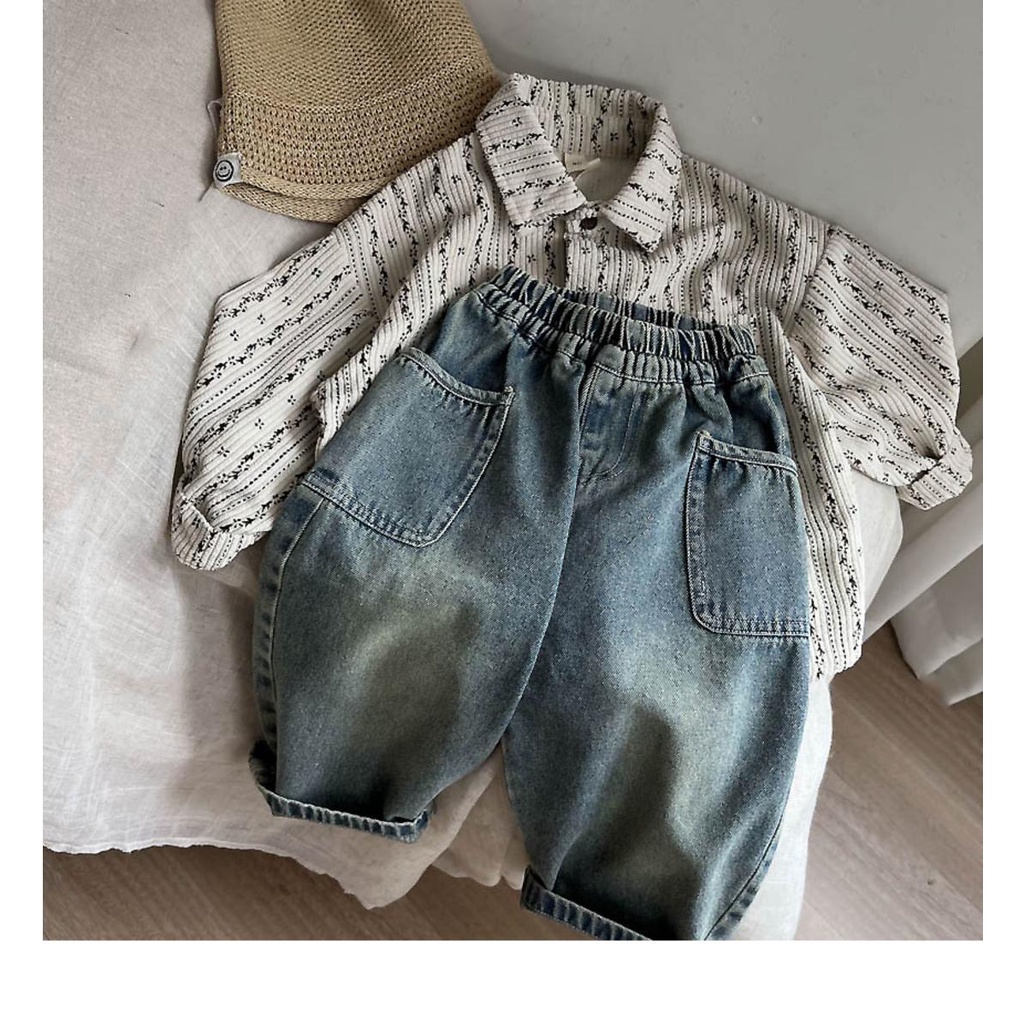 Quần Jean Dài Mềm Mại Phong Cách vintage Thời Trang Mùa Thu 2023 Cho Bé Trai