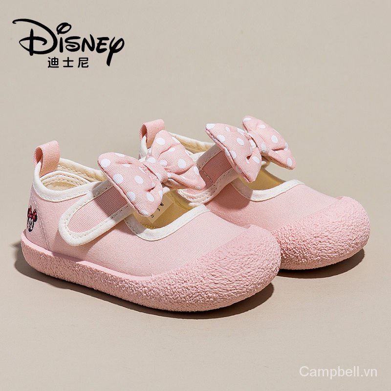 Disney Giày Búp Bê Vải Thoáng Khí Chống Trượt Chân In Hình Chuột minnie Thời Trang Xuân 2023 Cho Bé Gái