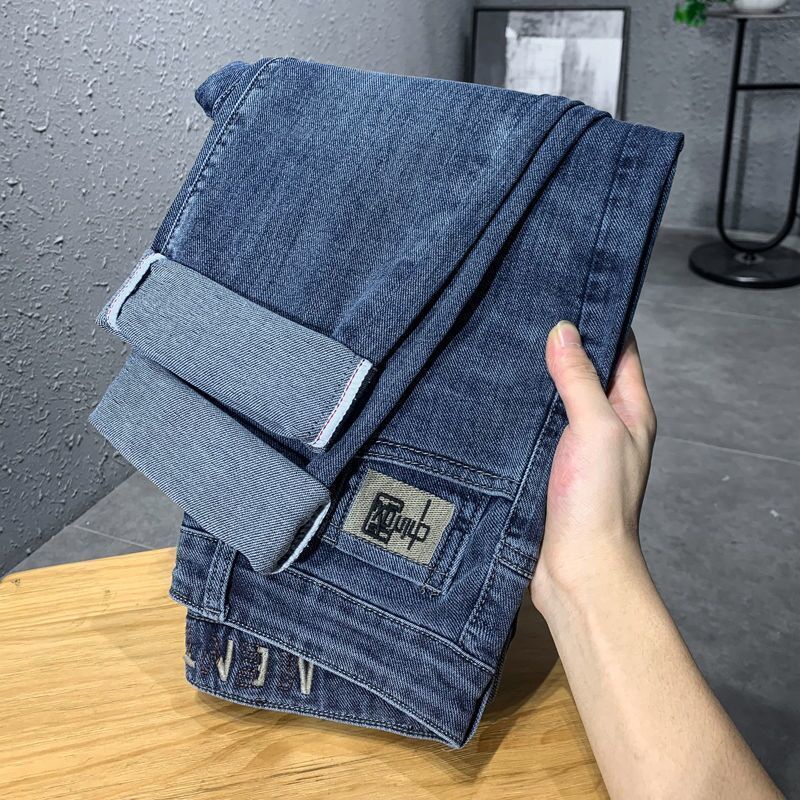 Quần Jean Lưng Vừa Dáng Ôm Co Giãn Thêu Họa Tiết Cá Tính Dễ Phối Đồ Cho Nam