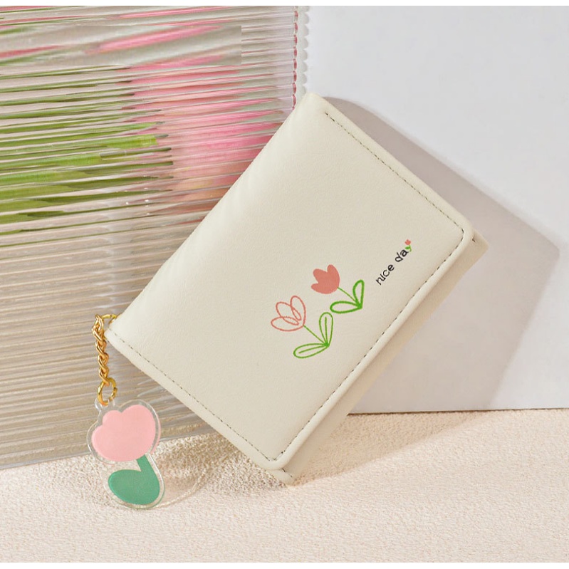 Ví Cầm Tay mini Bằng Da pu Cao Cấp Họa Tiết Hoa tulip Cho Nữ