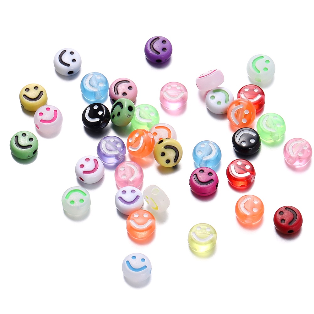 St.kunkka Set 100 / 50 Hạt Xâu Chuỗi 7mm Hình Mặt Cười Nhiều Màu Sắc Bằng acrylic Dùng Làm Trang Sức diy