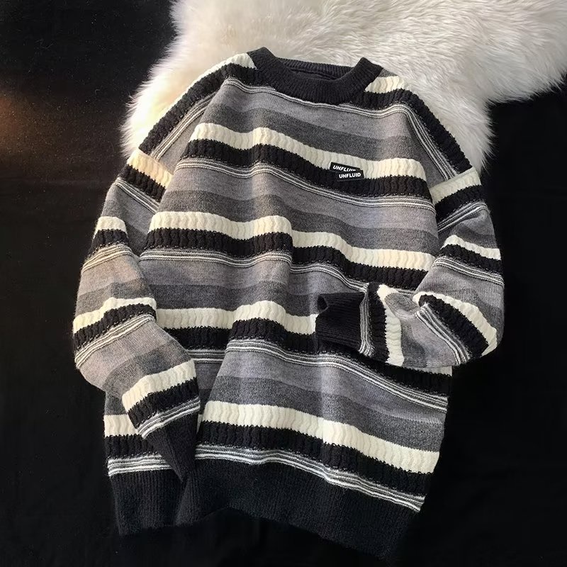 Áo Len Tay Dài Dáng Rộng Họa Tiết Kẻ Sọc Phong Cách Hàn Quốc Thời Trang Cho Nam Và Nữ