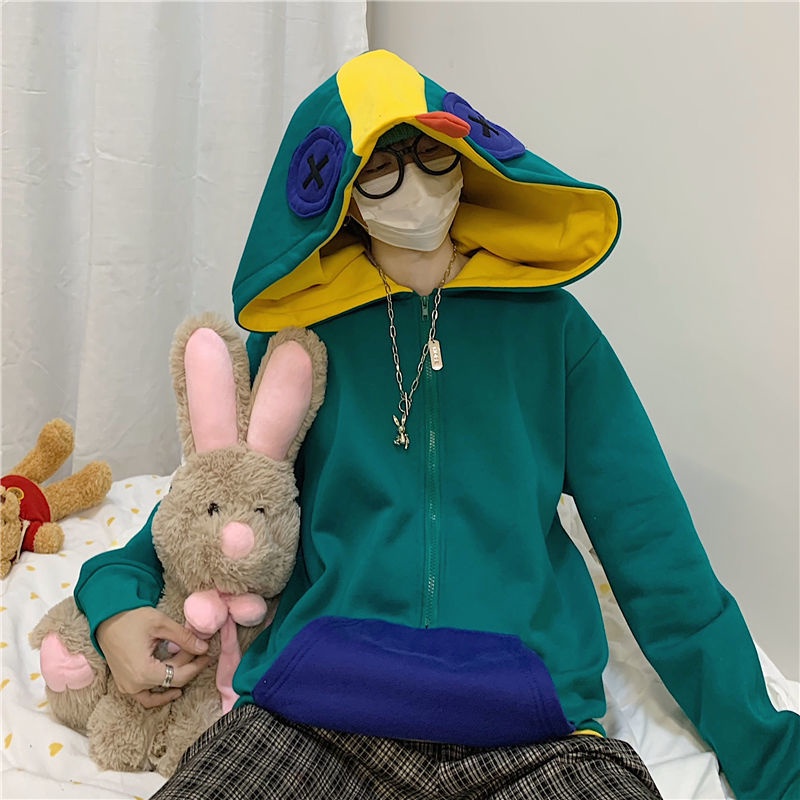 Áo Khoác hoodie Chui Đầu Dáng Rộng Có Khóa Kéo Một Nửa zip Bằng Lông Cừu Xu Hướng Hình Chú Ếch autistic brawl stars lyon