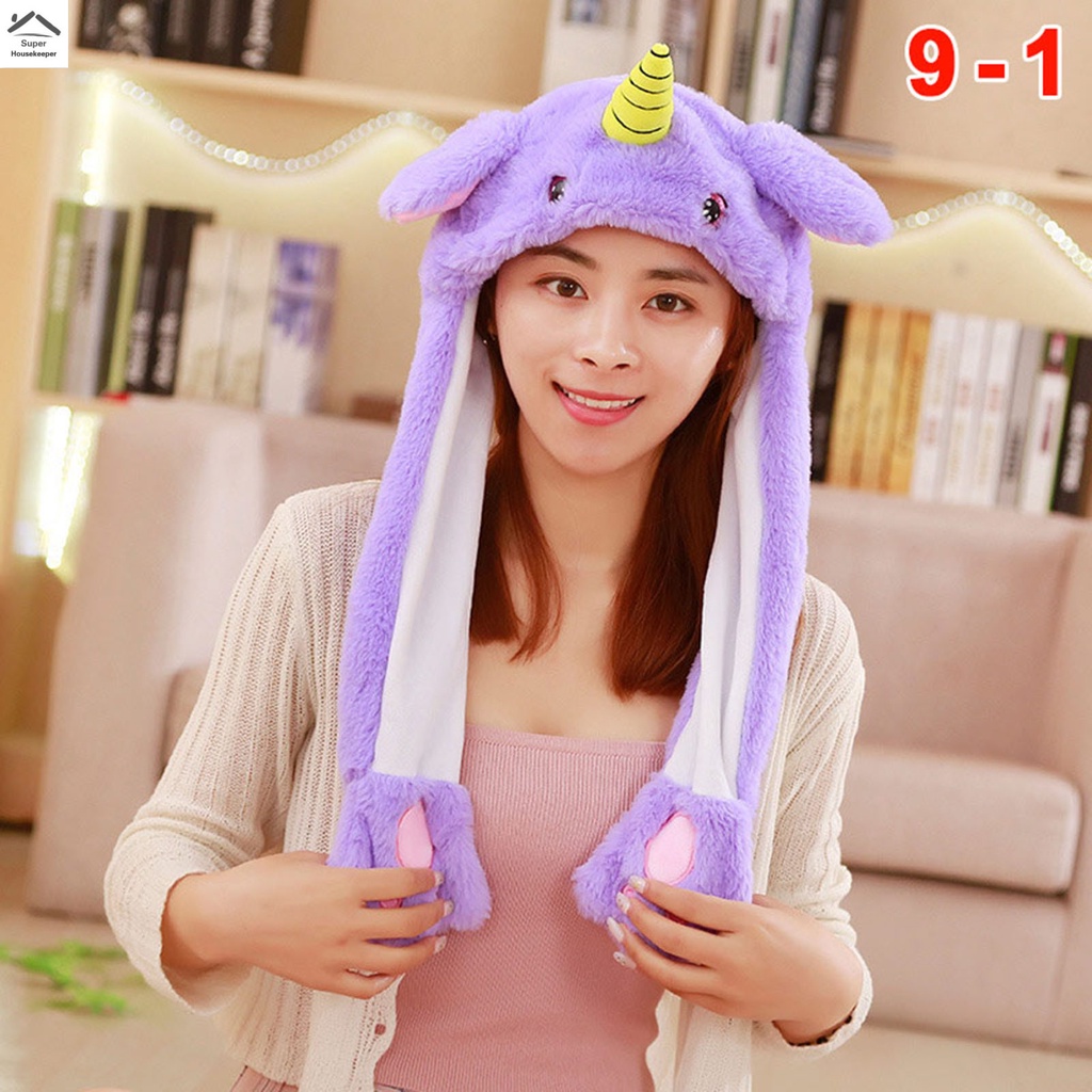 Mũ Trùm Đầu Thiết Kế Tai Thú Bông Siêu Mềm Có Thể Di Chuyển