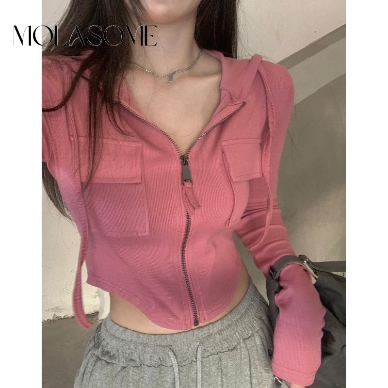 Polaroisome Áo Khoác cardigan Có Mũ Trùm Dài Tay Màu Trơn Thời Trang 2023 Cho Nữ