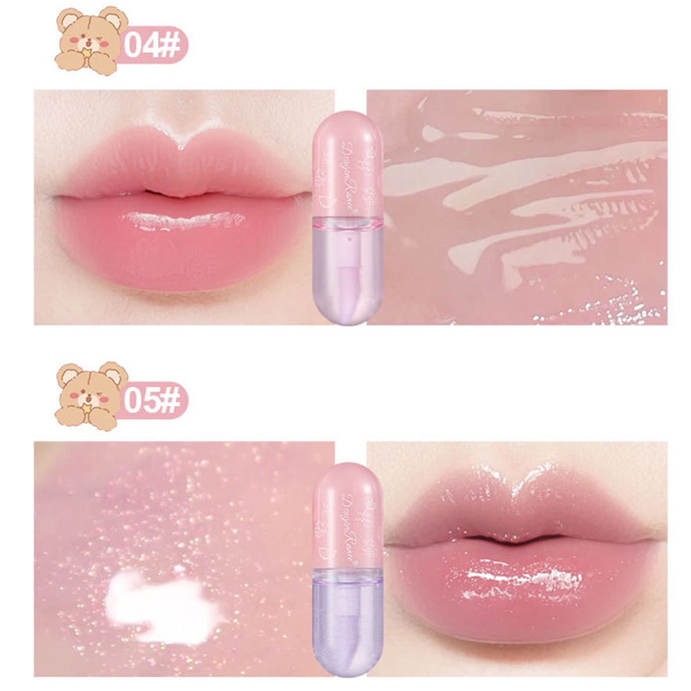Dragonranee Mirror Bear Cute Doodle Lip Glaze Nữ sinh Son môi không thấm nước dễ thương