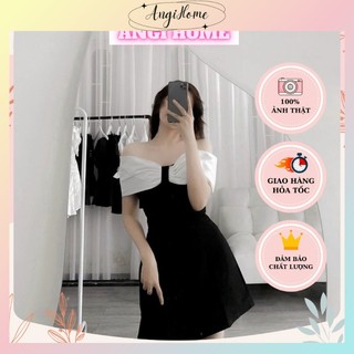 ĐẦM ĐEN BẸT VAI PHỐI VIỀN TRẮNG ANGI HOME