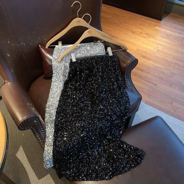 Chân Váy midi Lưng Cao Đính Kim Sa Lấp Lánh Thời Trang Mùa Thu Cho Nữ