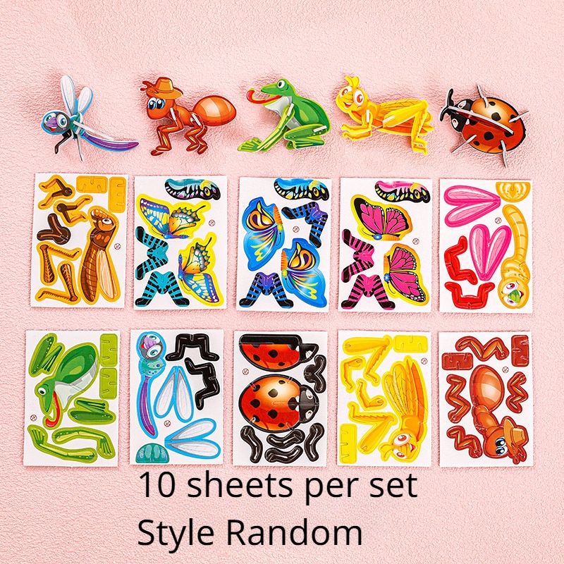 Set 10 Mô Hình Đồ Chơi Máy Bay / Xe Hơi / Khủng Long Hoạt Hình 3d Bằng Giấy Cứng Dành Cho Trẻ Em