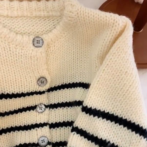 Áo Khoác cardigan Dệt Kim Mỏng Tay Dài Họa Tiết Kẻ Sọc Màu Tương Phản Thời Trang Cho Nữ