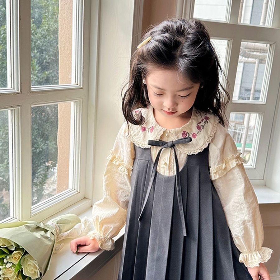 Váy Yếm Xếp Ly Dáng Dài Phong Cách Hàn Quốc Thời Trang Mùa Xuân Mới Cho Bé Gái