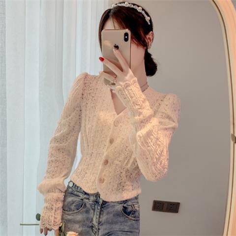 Áo Sơ Mi Cổ Chữ v Phối Ren Phong Cách Phương Tây