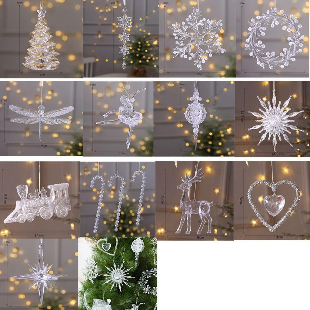 Wadees Phụ Kiện Trang Trí Cây Thông Giáng Sinh Lập Thể Hình Bông Tuyết Thiên Thần / Nai / Thiên Thần Bằng acrylic Trong Suốt diy