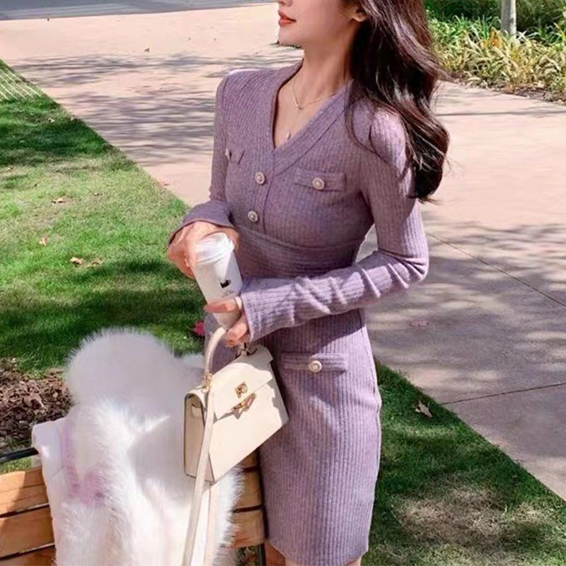 Áo sweater Dệt Kim Cổ Chữ v Dáng Ôm Thời Trang Thu Đông Pháp 2023