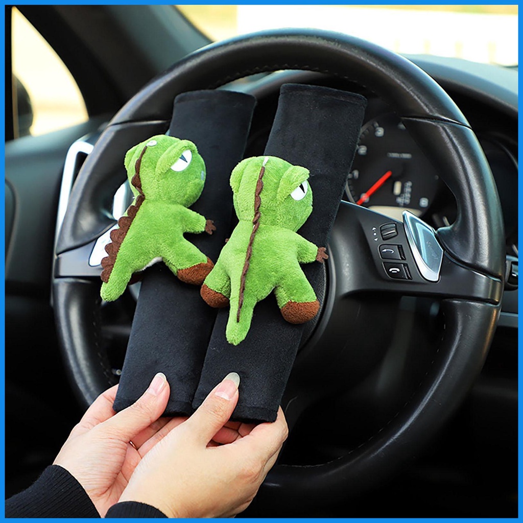 Vỏ Bọc Dây Đai An Toàn Xe Hơi Hình Khủng Long Màu Xanh Lá Dễ Thương