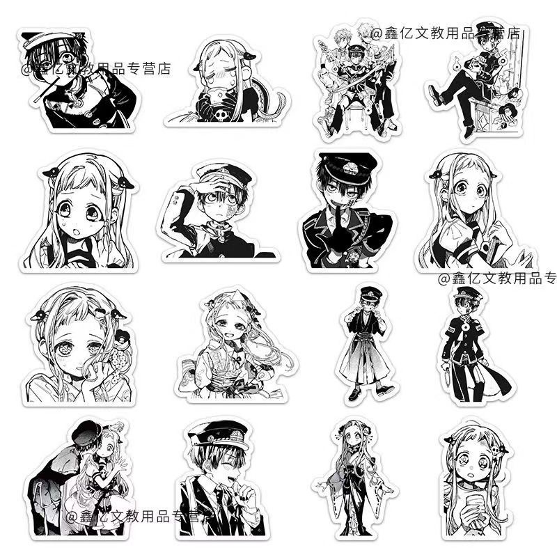 Bộ 60 Miếng Dán Trang Trí laptop / Điện Thoại Họa Tiết Hoạt Hình hanako-kun Màu Trắng Đen diy